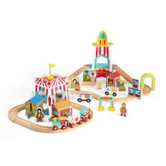 Parc de distracții Bigjigs Rail, șină de tren din lemn, 54 de piese