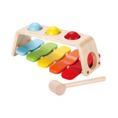 Szögelő szerszám/Xilofon 2in1 fa 29x18cm kalapáccsal és golyókkal, 12m+
