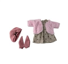 Plejo Oblečení pro panenku 40 - 43 cm šedobéžové šaty s kytičkami