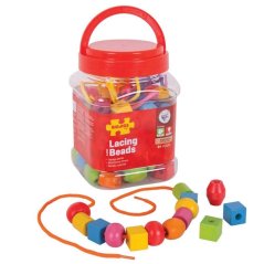 Bigjigs Toys Cuentas de madera para ensartar en una caja