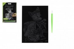 Strieborný škrabací obrázok Mačka a mačiatko 12,5x18cm na karte