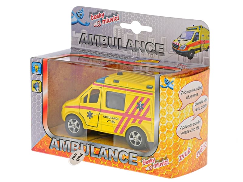 Voiture-ambulance 11cm métal inversé tchèque parlant avec lumière