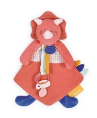 Doudou Zestaw upominkowy - Zabawka z uchwytem na smoczek dinozaur różowy 23 cm