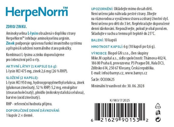 Barny's HerpeNorm™ 10 kapslí