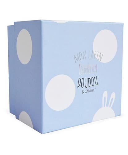 Coffret cadeau Doudou - Lapin en peluche bleu 20 cm