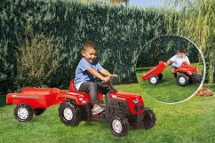 Ranchero pedálos traktor mellékvágányokkal, piros színben