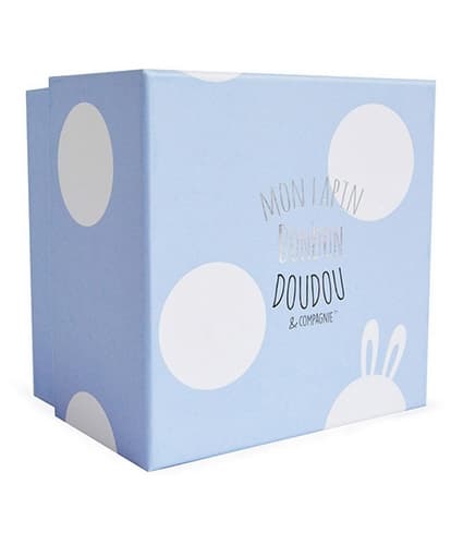 Coffret cadeau Doudou - Lapin en peluche bleu 30 cm