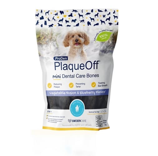 ProDen PlaqueOff® Mini Dental Bones zeleninové s příchutí borůvky 340g