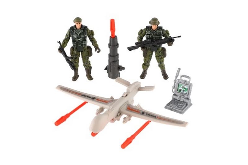 Set soldați cu avion cu accesorii din plastic în pungă