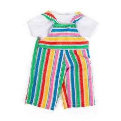 Bigjigs Toys csíkos kantáros nadrág és fehér póló 28 cm-es babához