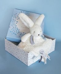 Doudou Set cadou albastru - iepure cu pătură pătrată 25 cm