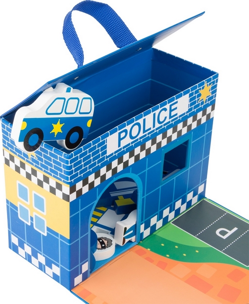 Stație de poliție din lemn cu picior mic în cutie