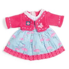 Bigjigs Toys Šaty s plameniakmi a ružovým svetríkom pre bábiku 34 cm