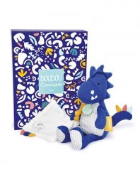 Doudou Coffret cadeau - Dinosaure en peluche avec couverture 25 cm bleu