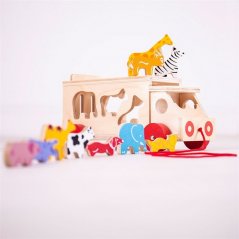 Bigjigs Toys Fából készült autó állatokkal