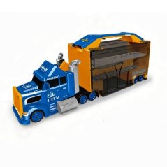 Camion cu ma?ini ?i pistă