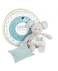 Doudou Coffret cadeau - Souris en peluche avec couverture en coton bio 22 cm