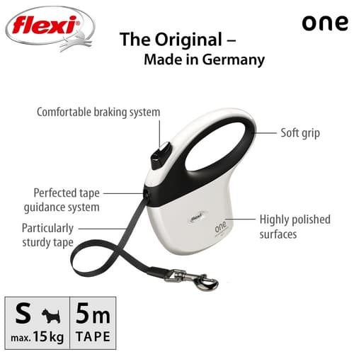 Flexi Vodítko One S pásek 5m bílo-černé