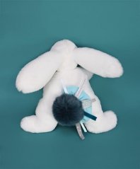 Doudou Coffret cadeau - Lapin en peluche avec pompon bleu foncé 25 cm