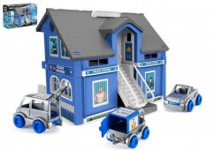 Play House - Poste de police en plastique + 3pcs voitures + 1pcs hélicoptère dans la boîte