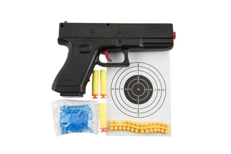 Pistolet à balles BB 20cm en plastique + 3 types de balles