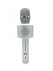 Strieborný mikrofón na batérie s rozhraním USB pre karaoke Bluetooth