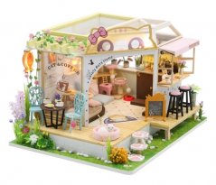 Maison miniature pour deux enfants Café à chats avec jardin