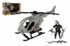 Helicóptero militar con soldado de plástico con accesorios en caja