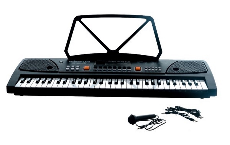 Duże plastikowe pianino 61 klawiszy 63 x 20 cm z mikrofonem i USB na akumulator Li-ion