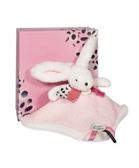 Doudou Ajándék szett rózsaszín - nyúl négyzet alakú takaróval 25 cm