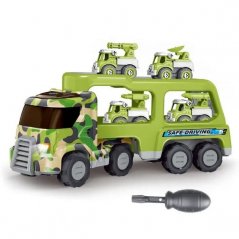 Ciężarówka z samochodami w kolorze zielonym