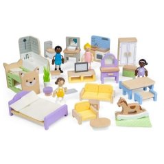 Set de mobilier din lemn pentru casă de păpuși Bigjigs Toys