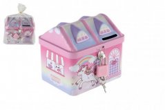 Cutie de comori unicorn casa de tinichea cu blocare roz în sac