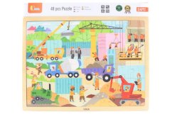Puzzle din lemn 48 piese - mașini de construcții