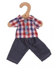 Bigjigs Toys kockás ing és farmer babának 28 cm-es babához