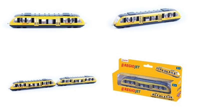 Żółty RegioJet 17cm pociąg na wolnym biegu