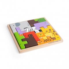 Bigjigs Toys Blocuri de puzzle din lemn cu animale safari