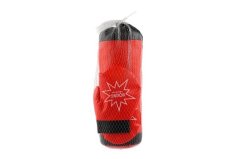 Sac de boxe + gants en tissu rouge/noir en filet