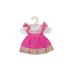 Bigjigs Toys Ružové šaty s pruhovaným lemovaním pre bábiku 28 cm