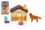 Kiskutyák/kutyák 3db házikóval/bouduval műanyagból, tartozékokkal kártyán 15x25x5cm
