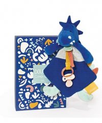 Doudou Set de regalo - Juguete con portachupete dinosaurio azul 23 cm