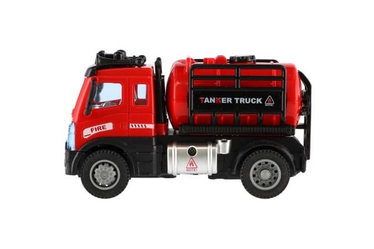 Voiture de pompiers avec camion-citerne en plastique 12cm rétractable en boîte 17x12x8cm