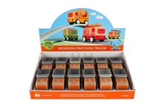 Auto nákladní dřevo 11cm na setrvačník na baterie se světlem, zvukem 12ks v boxu 18m+