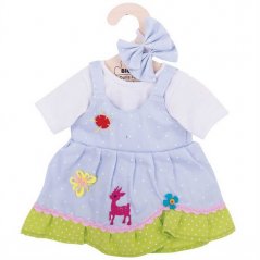 Bigjigs Toys Modré bodkované šaty s jeleňom pre bábiku 38 cm