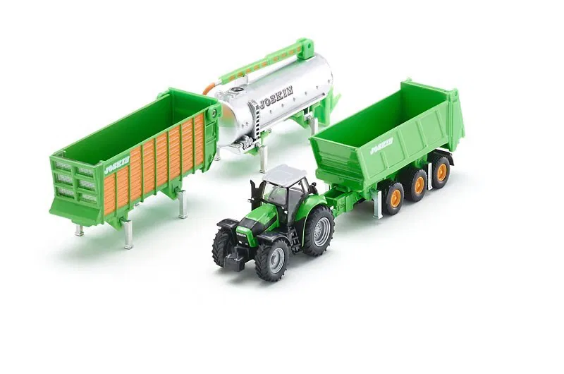SIKU Farmer 1848 - Traktor Deutz se sadou přívěsů Joskin, 1:87