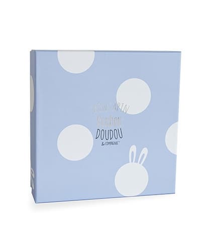 Coffret cadeau Doudou - Lapin en peluche bleu 26 cm