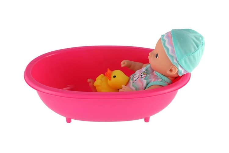 Păpușă bebeluș cu rață 22cm în cadă