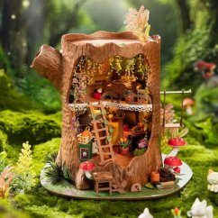RoboTime 3D drevená skladačka miniatúrny domček Domček z lesných pňov