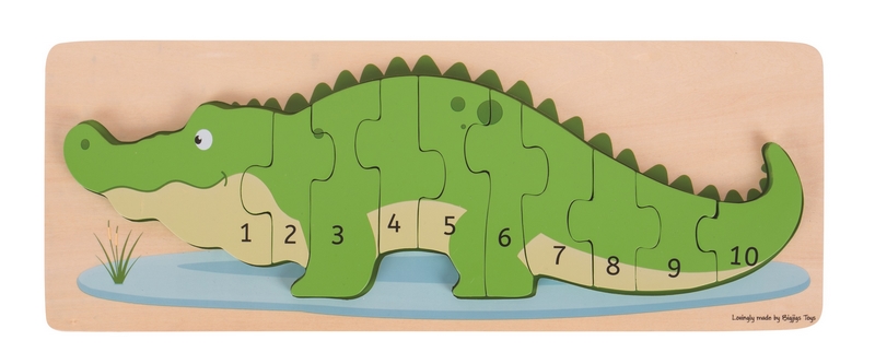 Bigjigs Toys Puzzle à insérer crocodile avec chiffres