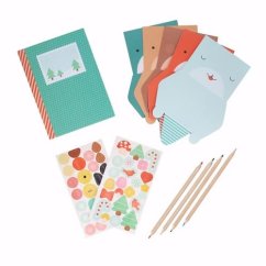 Set de papetărie Petit Collage Creative Case, verde, cu animale